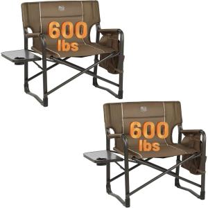 imageTIMBER RIDGE XXL Upgraded Oversized Directors Chairs with Foldable Side Table Detachable Side Pocket Heavy Duty Folding Camping Chair up to 600 Lbs Weight Capacity Grey Ideal Gift 2 PackBrown2 Pack