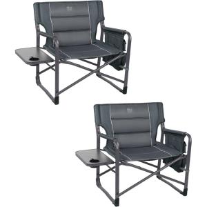 imageTIMBER RIDGE XXL Upgraded Oversized Directors Chairs with Foldable Side Table Detachable Side Pocket Heavy Duty Folding Camping Chair up to 600 Lbs Weight Capacity Grey Ideal Gift 2 PackDark Grey2 Pack