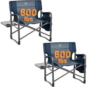 imageTIMBER RIDGE XXL Upgraded Oversized Directors Chairs with Foldable Side Table Detachable Side Pocket Heavy Duty Folding Camping Chair up to 600 Lbs Weight Capacity Grey Ideal Gift 2 PackBlue2 Pack