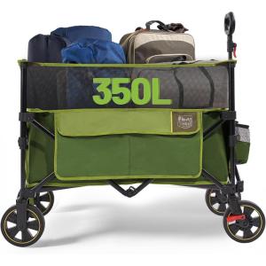 imageTimber Ridge 350L Extra Large Collapsible Folding Wagon Carts with Brake Heavy Duty Outdoor Camping Utility Wagons with Extended Height Adjustable Handle Cup Holders Side BagBlueGreen
