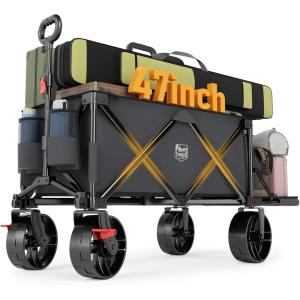imageTimber Ridge 47quot L Collapsible Wagon with Tailgate ampamp Brake 300lbs Heavy Duty Beach Wagon with AllTerrain Big Wheels 250L Foldable Utility Cart for Sand Camping Sports Shopping BlueGray