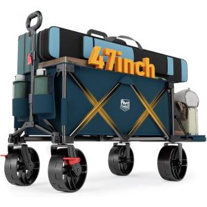 imageTimber Ridge 47quot L Collapsible Wagon with Tailgate ampamp Brake 300lbs Heavy Duty Beach Wagon with AllTerrain Big Wheels 250L Foldable Utility Cart for Sand Camping Sports Shopping BlueBlue