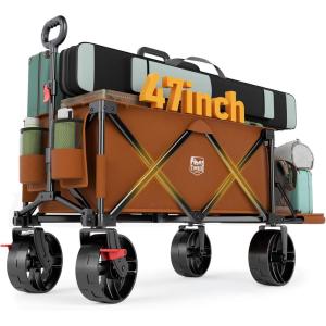 imageTimber Ridge 47quot L Collapsible Wagon with Tailgate ampamp Brake 300lbs Heavy Duty Beach Wagon with AllTerrain Big Wheels 250L Foldable Utility Cart for Sand Camping Sports Shopping BlueOrange