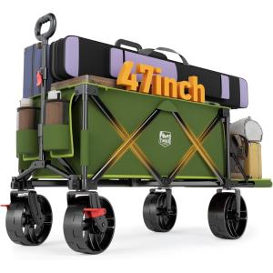imageTimber Ridge 47quot L Collapsible Wagon with Tailgate ampamp Brake 300lbs Heavy Duty Beach Wagon with AllTerrain Big Wheels 250L Foldable Utility Cart for Sand Camping Sports Shopping BlueGreen