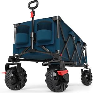 imageTimber Ridge 512quot Extended Collapsible Wagon  HeavyDuty Utility Cart with AllTerrain Wheels Brakes ampamp Cargo Net 400L Capacity for Camping Sports ampamp Shopping BlueBlue