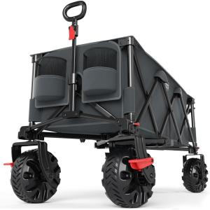 imageTimber Ridge 512quot Extended Collapsible Wagon  HeavyDuty Utility Cart with AllTerrain Wheels Brakes ampamp Cargo Net 400L Capacity for Camping Sports ampamp Shopping BlueGray