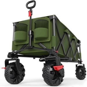 imageTimber Ridge 512quot Extended Collapsible Wagon  HeavyDuty Utility Cart with AllTerrain Wheels Brakes ampamp Cargo Net 400L Capacity for Camping Sports ampamp Shopping BlueGreen