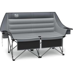 imageTimber Ridge Double Camping Chair Heavy Duty Outdoor Folding Camp Couch Loveseat Camping Chairs Perfect for Campsites PatioLawn Soccer Games or Other Youth Sports Supports 600 lbsGrey
