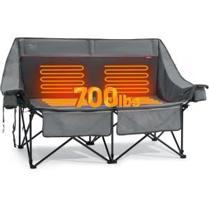 imageTimber Ridge Double Camping Chair Heavy Duty Outdoor Folding Camp Couch Loveseat Camping Chairs Perfect for Campsites PatioLawn Soccer Games or Other Youth Sports Supports 600 lbsGrey With Heated