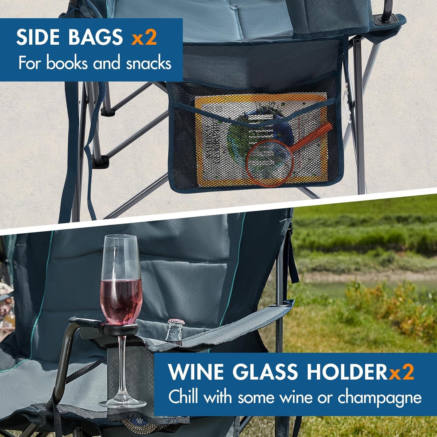 imageTIMBER RIDGE Oversized Double Camping Chairs Camping Couch 2 Person Camping Loveseat Double Folding Camp Chair with Wine Glass Holder Portable Chair for Outdoor Lawn Chairs Indoor Supports 600LBS