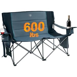 imageTIMBER RIDGE Oversized Double Camping Chairs Camping Couch 2 Person Camping Loveseat Double Folding Camp Chair with Wine Glass Holder Portable Chair for Outdoor Lawn Chairs Indoor Supports 600LBS