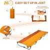 imageTIMBER RIDGE 20Second Quick SetUp Camping Cot Lightweight Aluminum Folding Cot Low Profile with Zipper Closure Portable Carry Bag for Camping Travel and Outdoors Support up to 225lbs GreenOrange