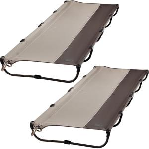 imageTIMBER RIDGE 20Second Quick SetUp Camping Cot Lightweight Aluminum Folding Cot Low Profile with Zipper Closure Portable Carry Bag for Camping Travel and Outdoors Support up to 225lbs GreenTan2 Set
