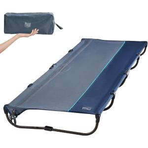 imageTIMBER RIDGE 20Second Quick SetUp Camping Cot Lightweight Aluminum Folding Cot Low Profile with Zipper Closure Portable Carry Bag for Camping Travel and Outdoors Support up to 225lbs GreenBlue