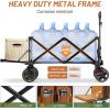 imageTimber Ridge Collapsible Wagon Cart with Brakes 200L Large Capacity Compact Portable Easy to Carry Folding Wagon Utility Grocery Cart for Camping Gardening ShoppingOrange