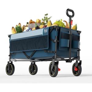 imageTimber Ridge Collapsible Wagon Cart with Brakes 200L Large Capacity Compact Portable Easy to Carry Folding Wagon Utility Grocery Cart for Camping Gardening ShoppingBlue