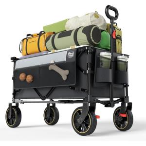 imageTimber Ridge Collapsible Wagon Cart with Brakes 200L Large Capacity Compact Portable Easy to Carry Folding Wagon Utility Grocery Cart for Camping Gardening ShoppingGray