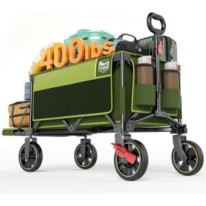 imageTimber Ridge Collapsible Wagon Cart with Brakes 200L Large Capacity Compact Portable Easy to Carry Folding Wagon Utility Grocery Cart for Camping Gardening ShoppingGreen
