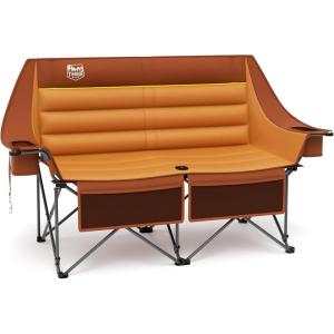 imageTimber Ridge 600 lbs Double Camping Chair UltraWide Heavy Duty Outdoor Folding Camp Couch Loveseat Camping Chairs Perfect for Campsites PatioLawn Soccer Games or Other Youth Sports SupportsOrange