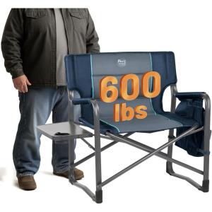 imageTimber Ridge XXL Directors Chair 600lbs Capacity Heavy Duty Folding Camping Chair with Side Table ampamp Insulated Pocket Oversized Portable Chair with Carry StrapBlue