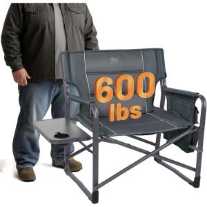 imageTimber Ridge XXL Directors Chair 600lbs Capacity Heavy Duty Folding Camping Chair with Side Table ampamp Insulated Pocket Oversized Portable Chair with Carry StrapGrey