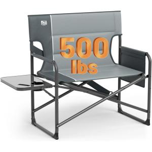 imageTimber Ridge XXL Extra Wide Foldable Directors Chair with Side Table 500 lbs Heavy Duty Camping Chairs for Adults Oversized Folding Lawn Chair for Lawn Beach Sports Outdoor BlueGrey