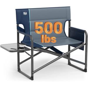 imageTimber Ridge XXL Extra Wide Foldable Directors Chair with Side Table 500 lbs Heavy Duty Camping Chairs for Adults Oversized Folding Lawn Chair for Lawn Beach Sports Outdoor BlueBlue