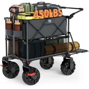 imageTIMBER RIDGE Push amp Pull Double Decker Wagon 400L Large Capacity Heavy Duty amp 450lb Load Collapsible Cart with AllTerrain Wheels amp Brakes 54 Extended Foldable for Sports Beach CampingBlueGray
