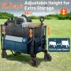 imageTimber Ridge 350L Extra Large Collapsible Folding Wagon Carts with Brake Heavy Duty Outdoor Camping Utility Wagons with Extended Height Adjustable Handle Cup Holders Side BagOrangeBlue