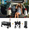 imageTimber Ridge 350L Extra Large Collapsible Folding Wagon Carts with Brake Heavy Duty Outdoor Camping Utility Wagons with Extended Height Adjustable Handle Cup Holders Side BagOrangeGray