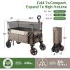 imageTimber Ridge 350L Extra Large Collapsible Folding Wagon Carts with Brake Heavy Duty Outdoor Camping Utility Wagons with Extended Height Adjustable Handle Cup Holders Side BagOrangeTan