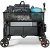 imageTimber Ridge 350L Extra Large Collapsible Folding Wagon Carts with Brake Heavy Duty Outdoor Camping Utility Wagons with Extended Height Adjustable Handle Cup Holders Side BagOrangeGray