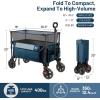 imageTimber Ridge 350L Extra Large Collapsible Folding Wagon Carts with Brake Heavy Duty Outdoor Camping Utility Wagons with Extended Height Adjustable Handle Cup Holders Side BagOrangeBlue