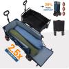 imageTimber Ridge 49 Extra Long Collapsible Folding Wagon with Tailgate and Brakes 300lbs Heavy Duty Foldable Wagon with Adjustable Handle 250L Capacity Portable Cart for Outdoor Camping Sports GreenBlue