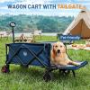 imageTimber Ridge 49 Extra Long Collapsible Folding Wagon with Tailgate and Brakes 300lbs Heavy Duty Foldable Wagon with Adjustable Handle 250L Capacity Portable Cart for Outdoor Camping Sports GreenBlue