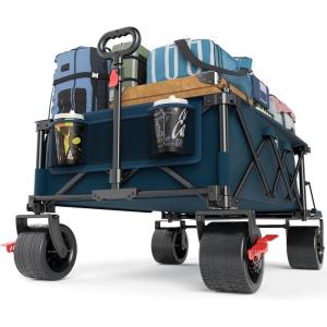 imageTIMBER RIDGE 600L Beast Wagon 26 W Extra Wide All Terrain Folding wBig Wheels Cargo Net amp Tailgate 26 W and 5525 L 400lbs Heavy Duty Collapsible Portable Cart for Camping Sports Dogs BlueBlue