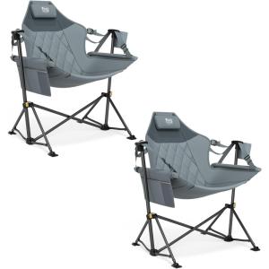 imageTIMBER RIDGE Hammock Camping Chair with Adjustable Backrest Heavy Duty Folding Hammock Chair Supports 300lbs Portable Hammock Chair for Camping Travelling and Patio Black 2 PackGrey 2 Set