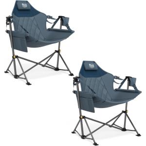 imageTIMBER RIDGE Hammock Camping Chair with Adjustable Backrest Heavy Duty Folding Hammock Chair Supports 300lbs Portable Hammock Chair for Camping Travelling and Patio Black 2 PackBlue 2 Set