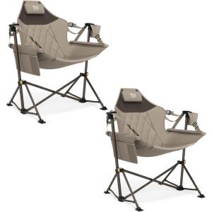imageTIMBER RIDGE Hammock Camping Chair with Adjustable Backrest Heavy Duty Folding Hammock Chair Supports 300lbs Portable Hammock Chair for Camping Travelling and Patio Black 2 PackTan 2 Set