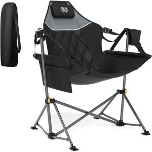 imageTIMBER RIDGE Hammock Camping Chair with Adjustable Backrest Heavy Duty Folding Hammock Chair Supports 300lbs Portable Hammock Chair for Camping Travelling and Patio Black 2 PackBlack