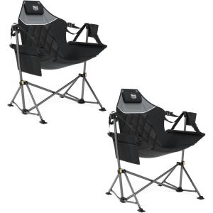 imageTIMBER RIDGE Hammock Camping Chair with Adjustable Backrest Heavy Duty Folding Hammock Chair Supports 300lbs Portable Hammock Chair for Camping Travelling and Patio Black 2 PackBlack 2 Set