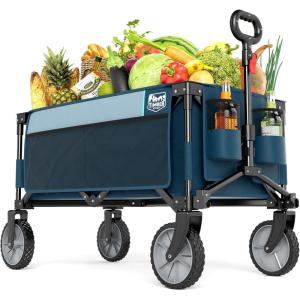 imageTimber Ridge 350L Extra Large Collapsible Folding Wagon Carts with Brake Heavy Duty Outdoor Camping Utility Wagons with Extended Height Adjustable Handle Cup Holders Side BagOrangeBlue