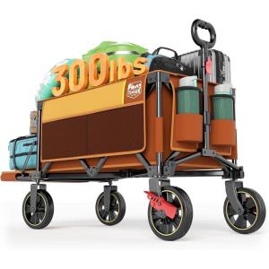 imageTimber Ridge 49 Extra Long Collapsible Folding Wagon with Tailgate and Brakes 300lbs Heavy Duty Foldable Wagon with Adjustable Handle 250L Capacity Portable Cart for Outdoor Camping Sports GreenOrange