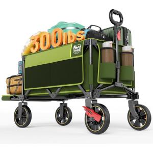 imageTimber Ridge 49 Extra Long Collapsible Folding Wagon with Tailgate and Brakes 300lbs Heavy Duty Foldable Wagon with Adjustable Handle 250L Capacity Portable Cart for Outdoor Camping Sports GreenGreen