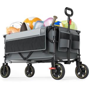 imageTimber Ridge 49 Extra Long Collapsible Folding Wagon with Tailgate and Brakes 300lbs Heavy Duty Foldable Wagon with Adjustable Handle 250L Capacity Portable Cart for Outdoor Camping Sports GreenGray