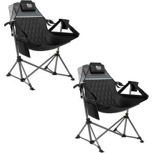 imageTIMBER RIDGE Oversized Hammock Camping Chair Swinging Chair with Adjustable Back and Seat Height Portable Folding Rocking Chair for Outdoor Lawn Backyard and Patio Supports 400lbs Black 2 PackBlack2 Pack