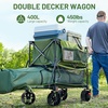 image:imageTIMBER RIDGE 400L Large Capacity Folding Double Decker Wagon with Brakes 54 Extra Long Extender Wagon Cart 450lbs Heavy Duty Collapsible Cart AllTerrain Big Wheels for Camping Sports ShoppingGreen With Brakes