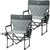 image:imageTIMBER RIDGE Heavy Duty Camping Chair with Compact Size Portable Directors Chair with Side Table and Pocket for Camping Lawn Sports and Fishing Supports Up to 400lbs BlackGrey2 Set
