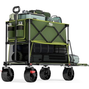 image:imageTIMBER RIDGE 400L Large Capacity Folding Double Decker Wagon with Brakes 54 Extra Long Extender Wagon Cart 450lbs Heavy Duty Collapsible Cart AllTerrain Big Wheels for Camping Sports ShoppingGreen With Brakes