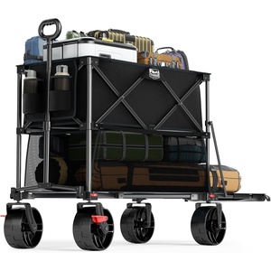 image:imageTIMBER RIDGE 400L Large Capacity Folding Double Decker Wagon with Brakes 54 Extra Long Extender Wagon Cart 450lbs Heavy Duty Collapsible Cart AllTerrain Big Wheels for Camping Sports ShoppingBlack With Brakes